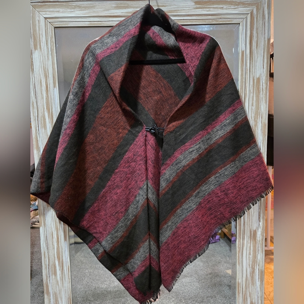 Soft Surroundings Burgundy and Gray Poncho - Picture 2 of 4